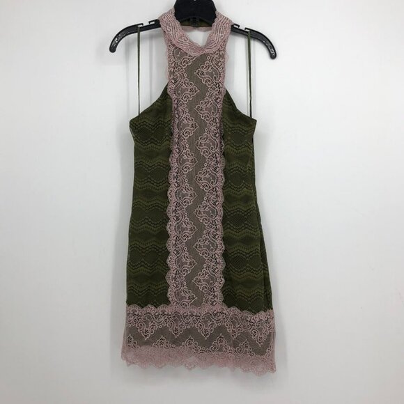 Free People Natasha Pink Green lace halter  mini bodycon dress - Picture 16 of 16